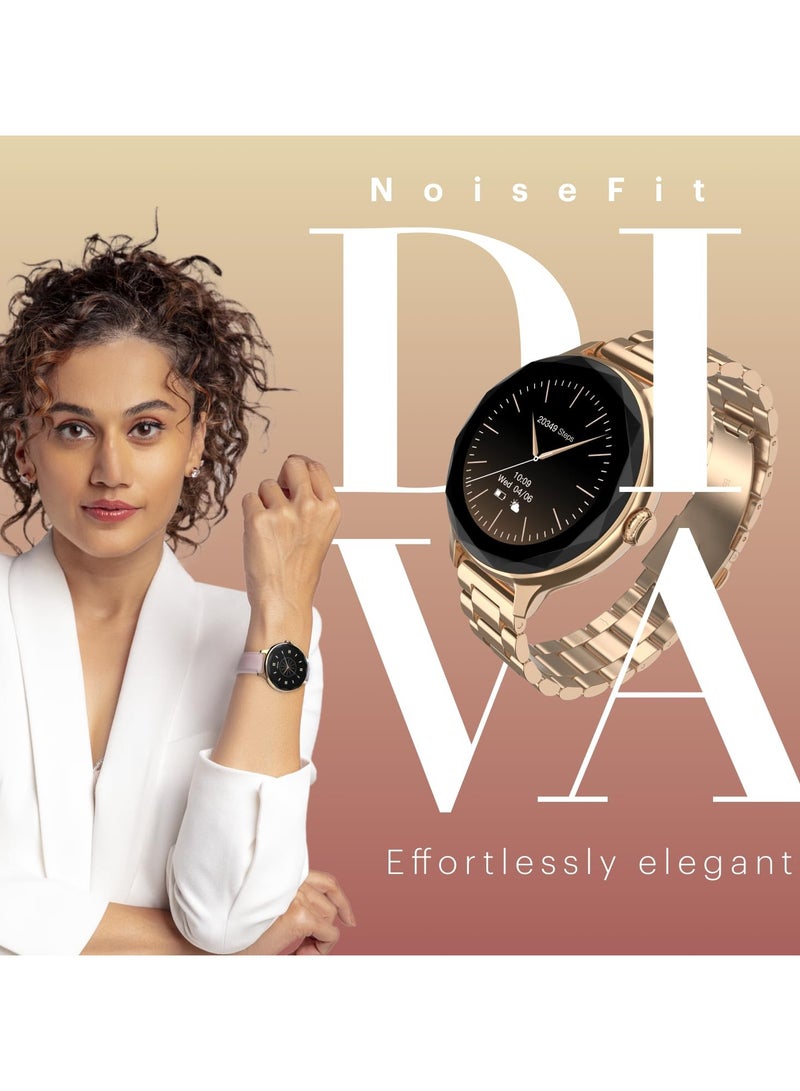 Noise Diva with Diamond Cut Dial, Glossy Metallic Finish, AMOLED Display, Premium Metal Straps, 100+ Watch Faces, Female Cycle Tracker Smart Watch for Women (Metallic Black)