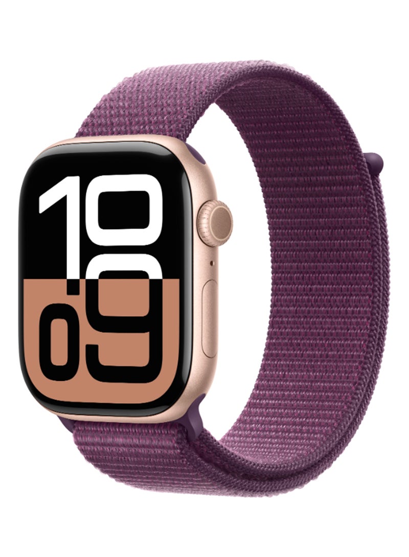 Watch Series 10 GPS 46mm Rose Gold Aluminium Case With Plum Sport Loop