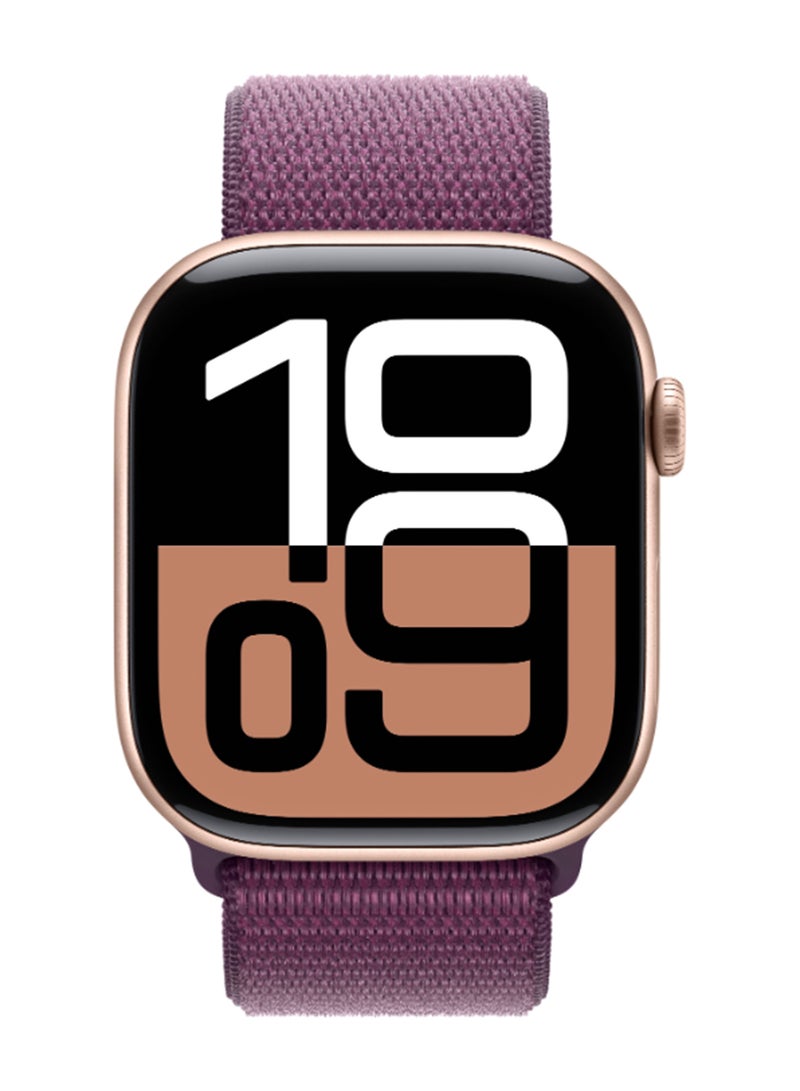 Watch Series 10 GPS 46mm Rose Gold Aluminium Case With Plum Sport Loop