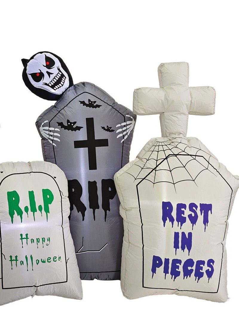 8 Feet Inflatable Graveyard Scene Halloween Decorations Spooky, Light-Up Yard Display with Creepy Skeletons and Tombstones, Perfect for Indoor and Outdoor Fun