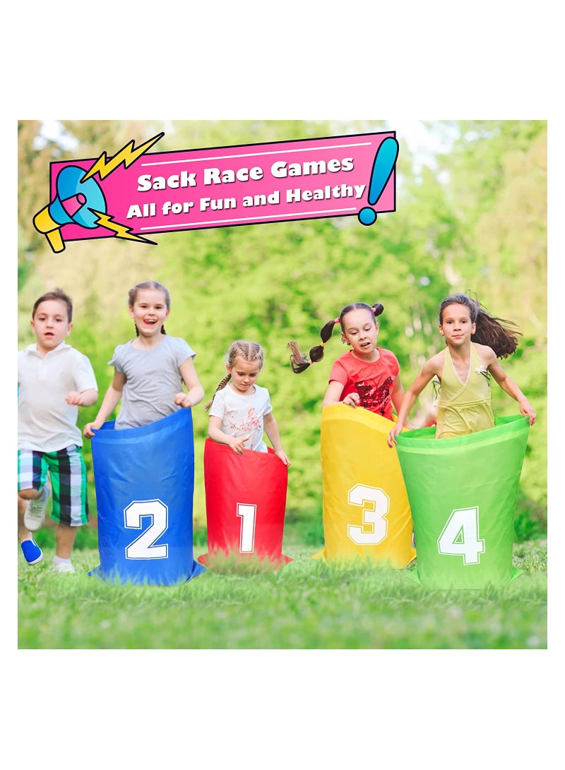 32 Pcs Sports Day Kit Sack Race Set Bean Bag Toss Fun Outdoor Garden Family Game for Adults And Kids Includes 4 Coloured Sack 4 Eggs 4 Spoons 4 Bean Bags 2 Whistles and other