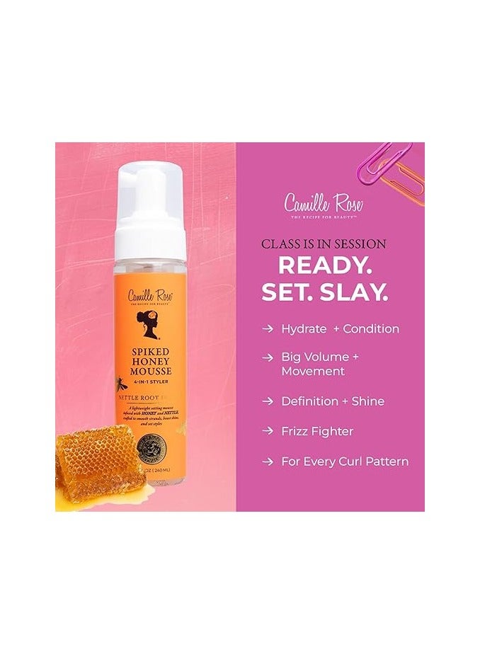 Camille Rose Spiked Honey Mousse, 4-in-1 Hair Styler with Nettle Root, to Nourish and Hydrate Strands, Define Curls, and Add shine, for All Hair Types, 8 fl oz