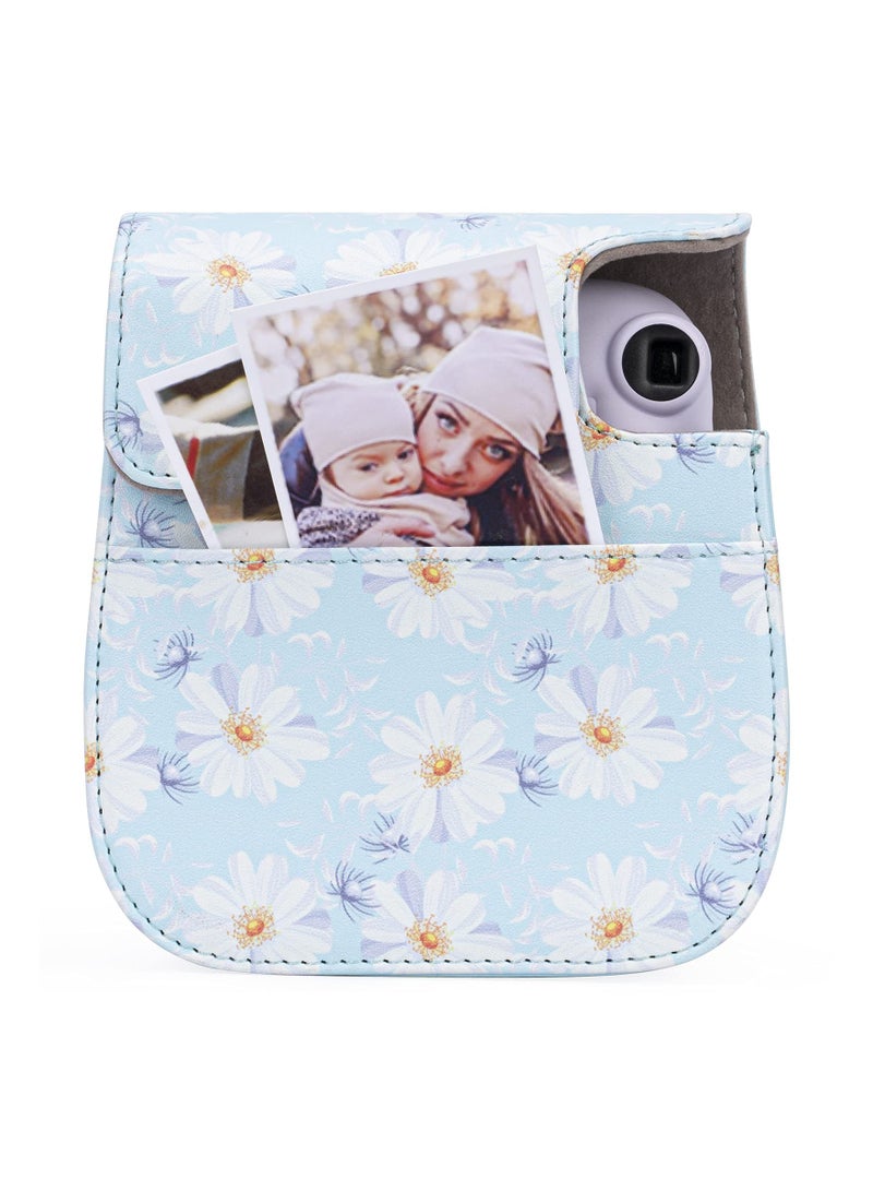 Protective & Portable Case Compatible with fujifilm instax Mini 11/ 9/ 8/ 8+ Instant Film Camera with Accessory Pocket and Adjustable Strap (Flowers Light Blue)