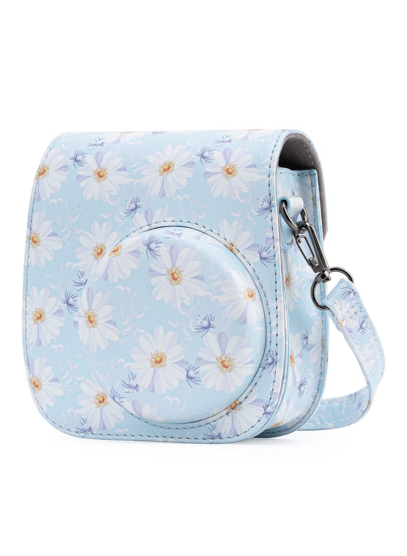 Protective & Portable Case Compatible with fujifilm instax Mini 11/ 9/ 8/ 8+ Instant Film Camera with Accessory Pocket and Adjustable Strap (Flowers Light Blue)