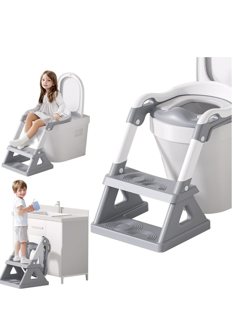 Potty Training Seat with Step Stool, Upgraded 2 in 1 Potty Training Toilet for Boys Girls, 3