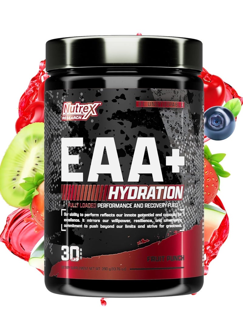 Nutrex Research - EAA+ Hydration Powder, Muscle Recovery & Endurance, 8G Essential Amino Acids + Electrolytes, Fruit Punch Flavor, 30 Servings