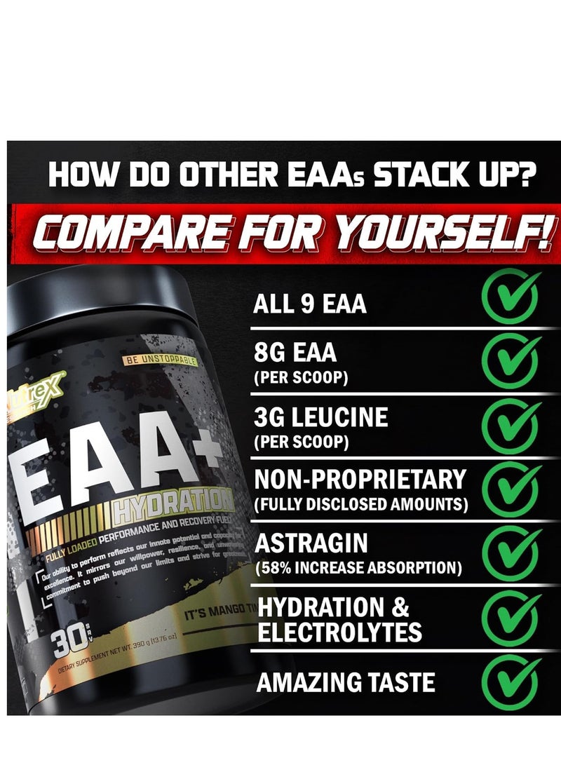 Nutrex Research - EAA+ Hydration Powder, Muscle Recovery & Endurance, 8G Essential Amino Acids + Electrolytes, Fruit Punch Flavor, 30 Servings