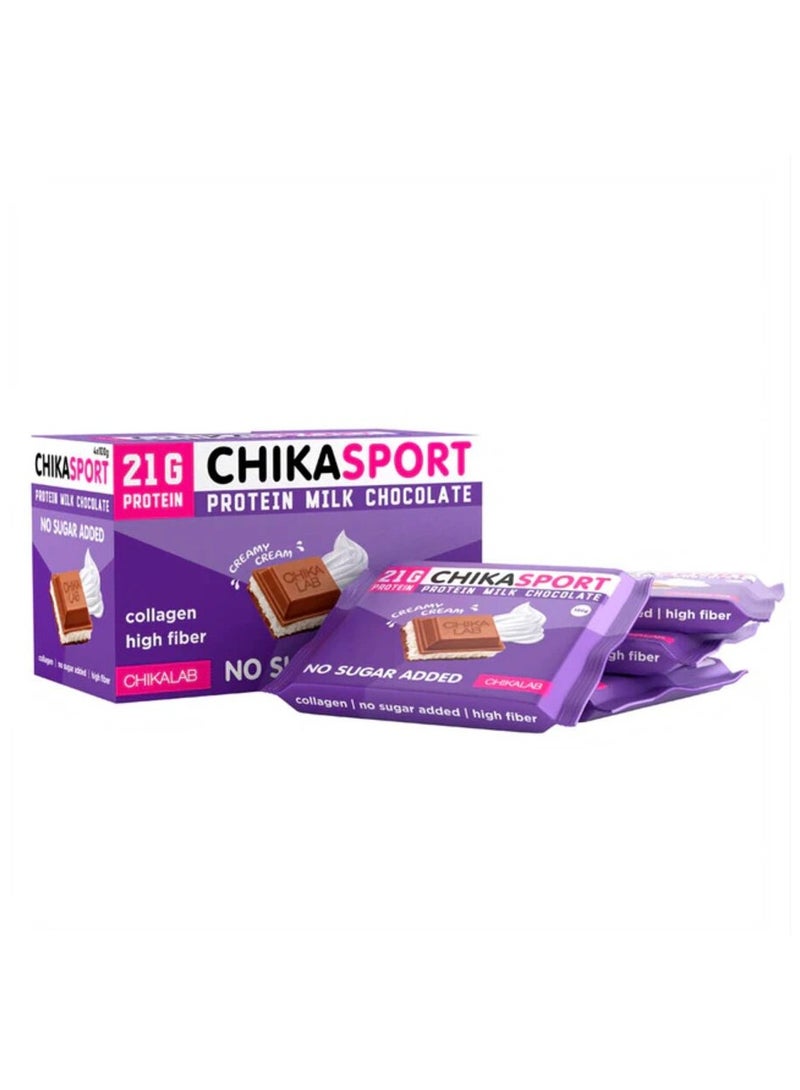 Chika Sport, Protein Milk Chocolate, Creamy Cream, 4x100g