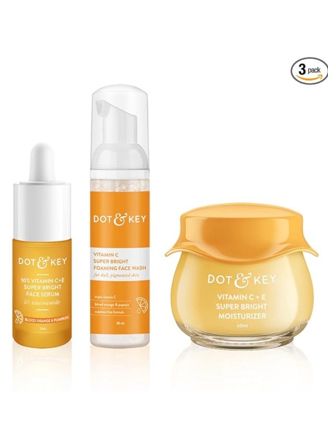 Dot & Key Vitamin C + E Skin Care Combo | Facewash 80ml, Serum 30ml, Moisturizer 60ml