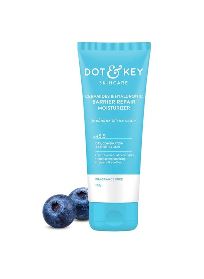 Dot & Key Ceramides Moisturizer with Hyaluronic for Intense Moisturizing and Skin Strengthening | With Probiotic & Rice Water I Barrier Repair Cream | For Dry Skin, Normal Skin & Sensitive Skin | 100g