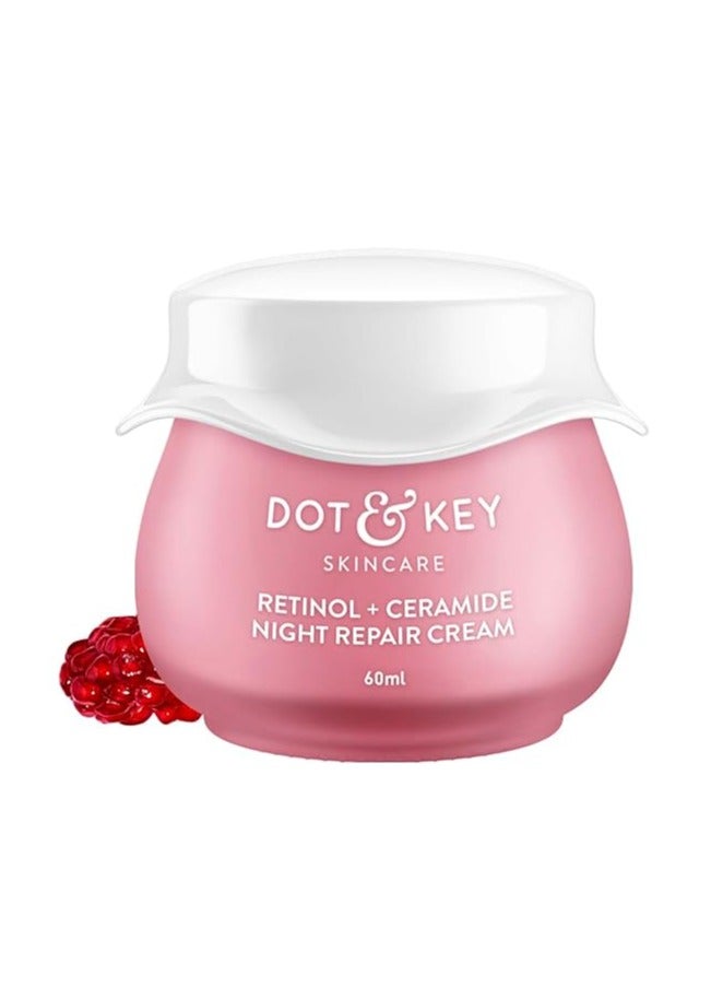 Dot & Key Night Reset Retinol + Ceramide Night Cream | Anti Aging Cream For Women & Men | Reduces Fine Lines & Wrinkles | Oil Free & Non Sticky Moisturizer | For Glowing Youthful Skin | For All Skin Types | 60ml