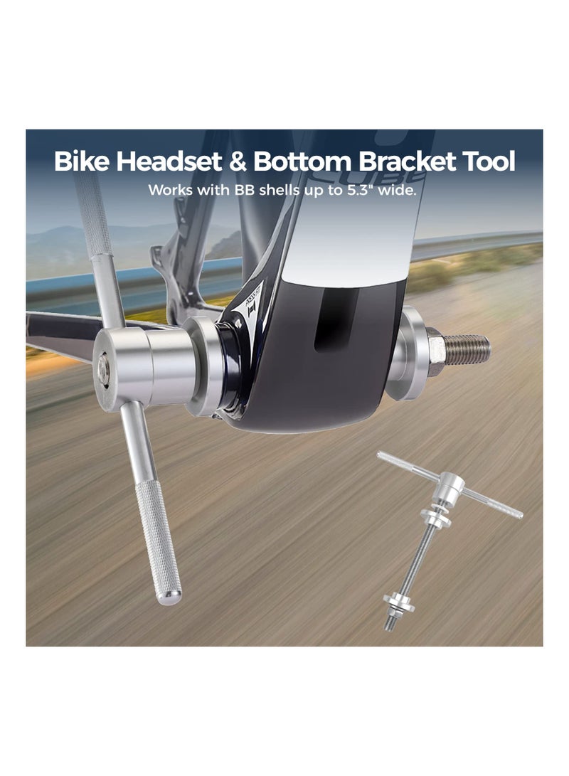 Bicycle Headset and Bottom Bracket Press Tool (Polished Silver) - Essential Bike Repair Accessory with 2 BB Drifts for Easy Installation of Headset Cups and BB Shell Bearings.