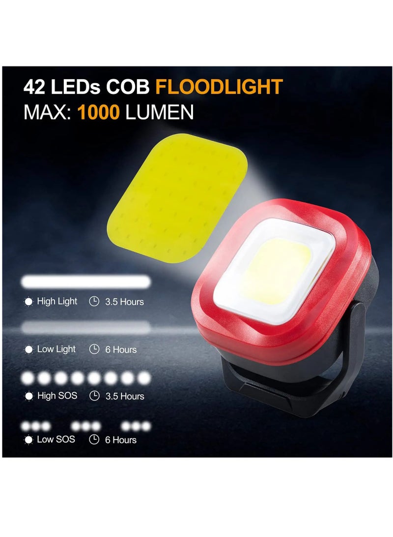 LED Work Light, 42 LEDs 1000 LM Rechargeable Work Lights Portable Magnetic Flashlight Inspection Light for Outdoor Camping Hiking Emergency,Car Repairing and Waterproof Job Site Lighting-2400mAh ,1PCS