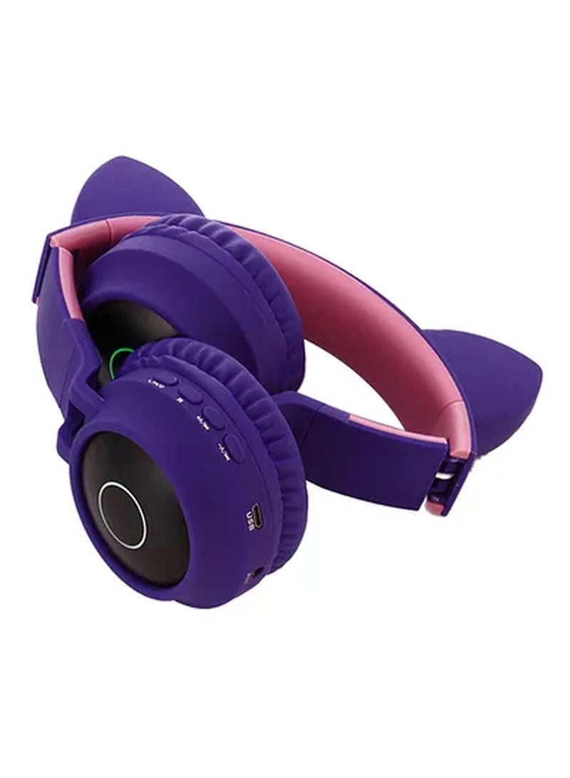 Cat Ear Design Over-Ear Bluetooth Headphones Purple