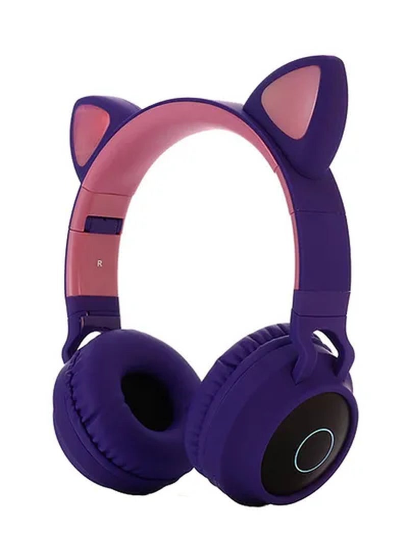 Cat Ear Design Over-Ear Bluetooth Headphones Purple