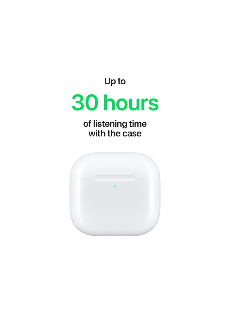 AirPods 4 Wireless Earbuds, Bluetooth Headphones, Personalized Spatial Audio, Sweat and Water Resistant, USB-C Charging Case, H2 Chip, Up to 30 Hours of Battery Life, Effortless Setup For IPhone White