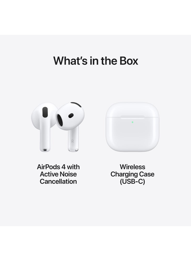 AirPods 4 ANC Wireless Earbuds, Bluetooth Headphones, with Active Noise Cancellation, Adaptive Audio, Transparency Mode, Personalized Spatial Audio, USB-C Charging Case, Wireless Charging, H2 Chip White