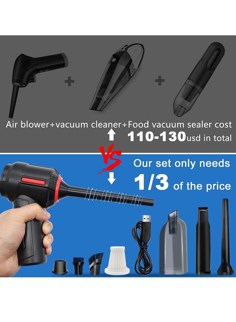 3-in-1 Computer Vacuum, Compressed Air Duster Blower, Portable Handheld Vacuum Cleaner Cordless, Rechargeable car Hoover, Mini Keyboard Cleaner Kit, Electric Spray air can for PC, Laptop, Electronics