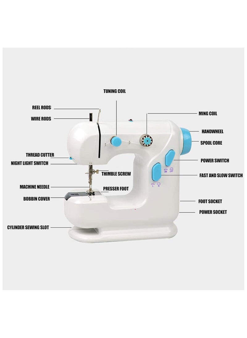 Electric Mini Sewing Machine Portable 2 Switch Control Modes Small Household Sewing Machine With Lighting Thread Cutter Universal Accessories