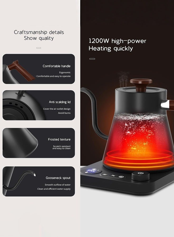 Electric Gooseneck Kettle,304 Stainless Steel Coffee Kettle with Temperature Control Presets,Quick Heating & Automatic Shut Off Electric Tea Pot for Pour Over Coffee,Brew Tea,Boil Water,0.9L,1200w