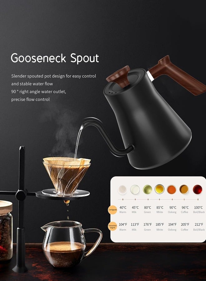 Electric Gooseneck Kettle,304 Stainless Steel Coffee Kettle with Temperature Control Presets,Quick Heating & Automatic Shut Off Electric Tea Pot for Pour Over Coffee,Brew Tea,Boil Water,0.9L,1200w