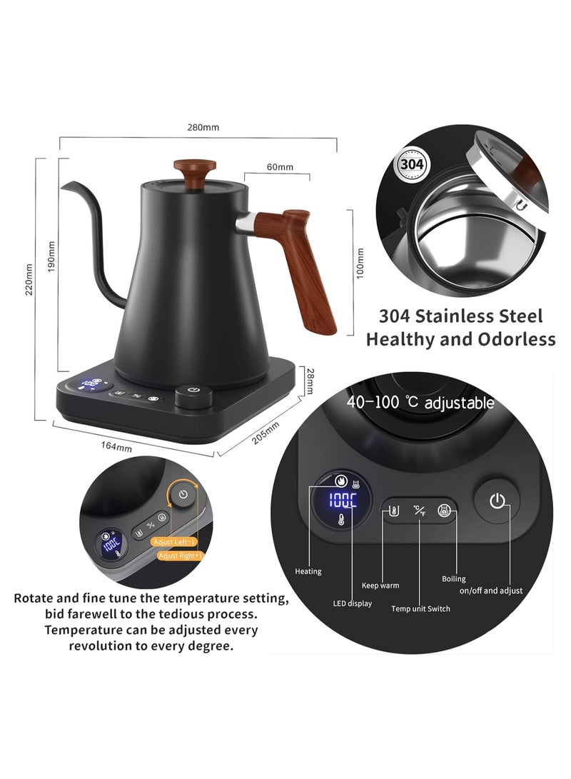 Electric Gooseneck Kettle,304 Stainless Steel Coffee Kettle with Temperature Control Presets,Quick Heating & Automatic Shut Off Electric Tea Pot for Pour Over Coffee,Brew Tea,Boil Water,0.9L,1200w