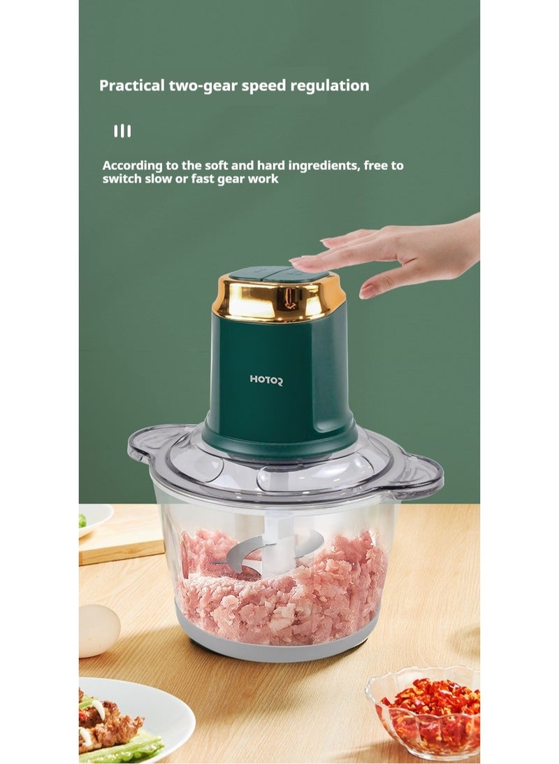 Electric Food Chopper 3L Smart Chopper Food Processor Blender Meat Chopper Machine,2 Speed Adjustable Meat Grinder,S-shaped whirlwind double headed blade, Multi Food Chopper For Meat, Vegetables, Fruits And Nuts 3L 400W Green