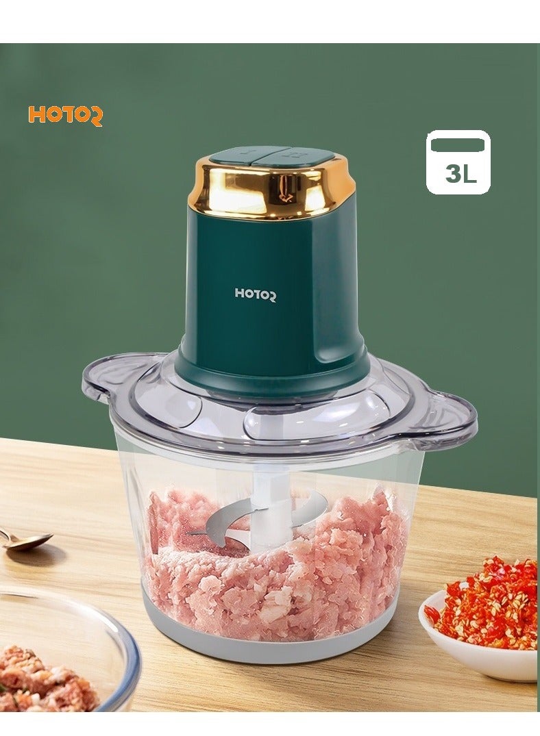 Electric Food Chopper 3L Smart Chopper Food Processor Blender Meat Chopper Machine,2 Speed Adjustable Meat Grinder,S-shaped whirlwind double headed blade, Multi Food Chopper For Meat, Vegetables, Fruits And Nuts 3L 400W Green