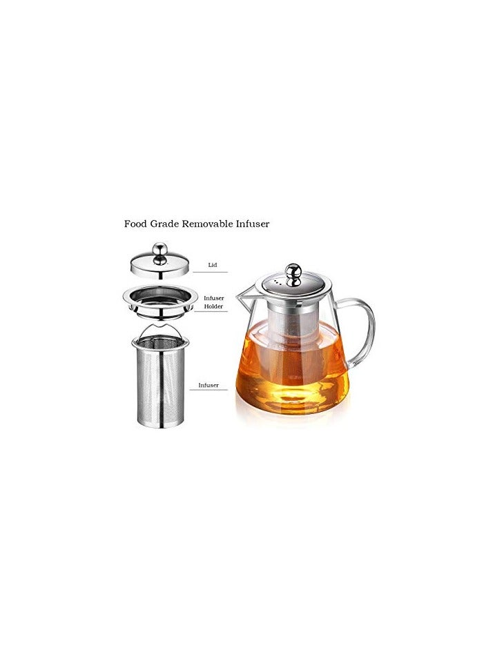 1Pcs Glass Teapot with Infuser Tea Pot 32oz/43oz Tea Kettle Stovetop Safe Blooming and Loose Leaf Tea Maker Set (32oz/ 950ml)