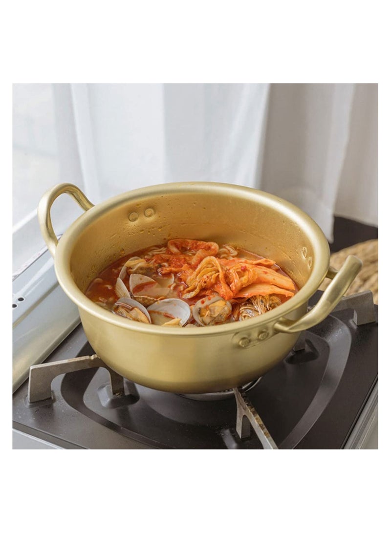 1 Set Korean Cooking Ramen Pot, with 1pair Lid Spoon and Chopsticks, Double Handle Korean Ramen Noodle Pot Korean Stockpots (6inch/ 16cm)