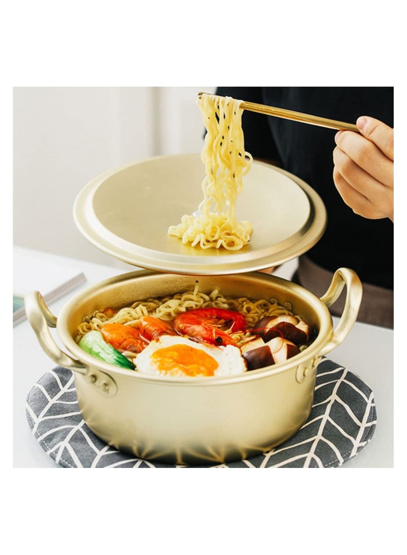 1 Set Korean Cooking Ramen Pot, with 1pair Lid Spoon and Chopsticks, Double Handle Korean Ramen Noodle Pot Korean Stockpots (6inch/ 16cm)