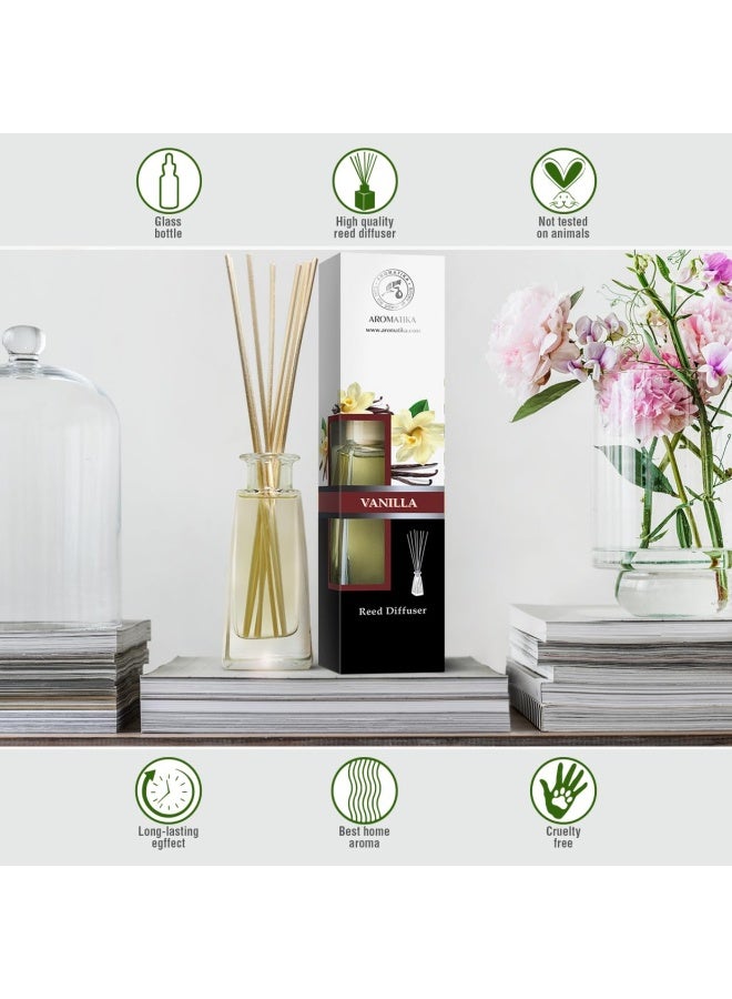 Reed Diffuser With Natural Essential Oil Vanilla 3.4 Fl Oz 100Ml Scented Reed Diffuser Gift Set With Bamboo Sticks Best For Aromatherapy Spa Home Office Fitness Club