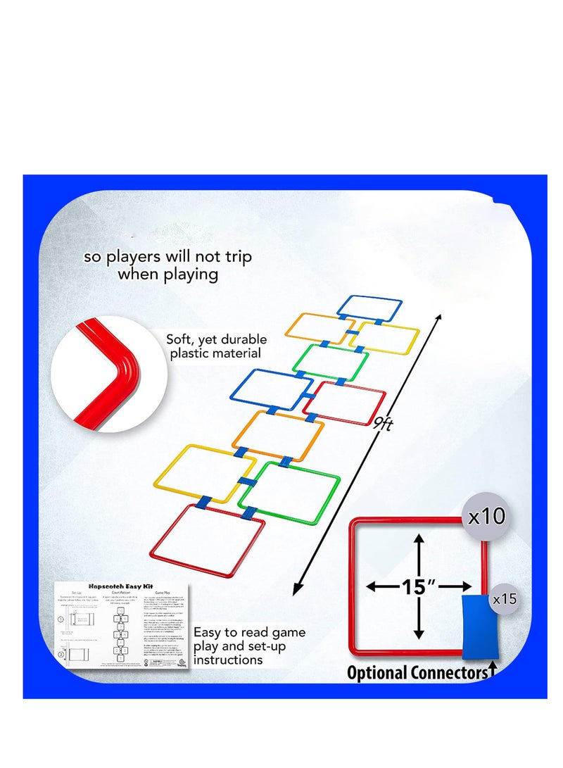 Hopscotch Squares Set, 2 Premium Beanbags Giant Sized 15 Inch Squares with 15 Connectors,for Indoor/Outdoor Portable Fun Conditioning Agility Training