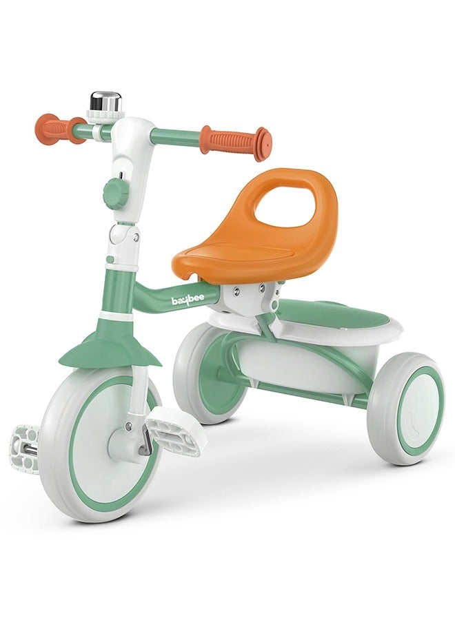 Baybee Foldable 2 in 1 Tricycle for Kids Baby Smart Plug & Play Kids Tricycle Cycle with Rear Storage Basket & Bell 3 Wheels Tricycle Bicycle Baby Tricycle Cycle for Kids 2 to 5 Years Boy Girl Green