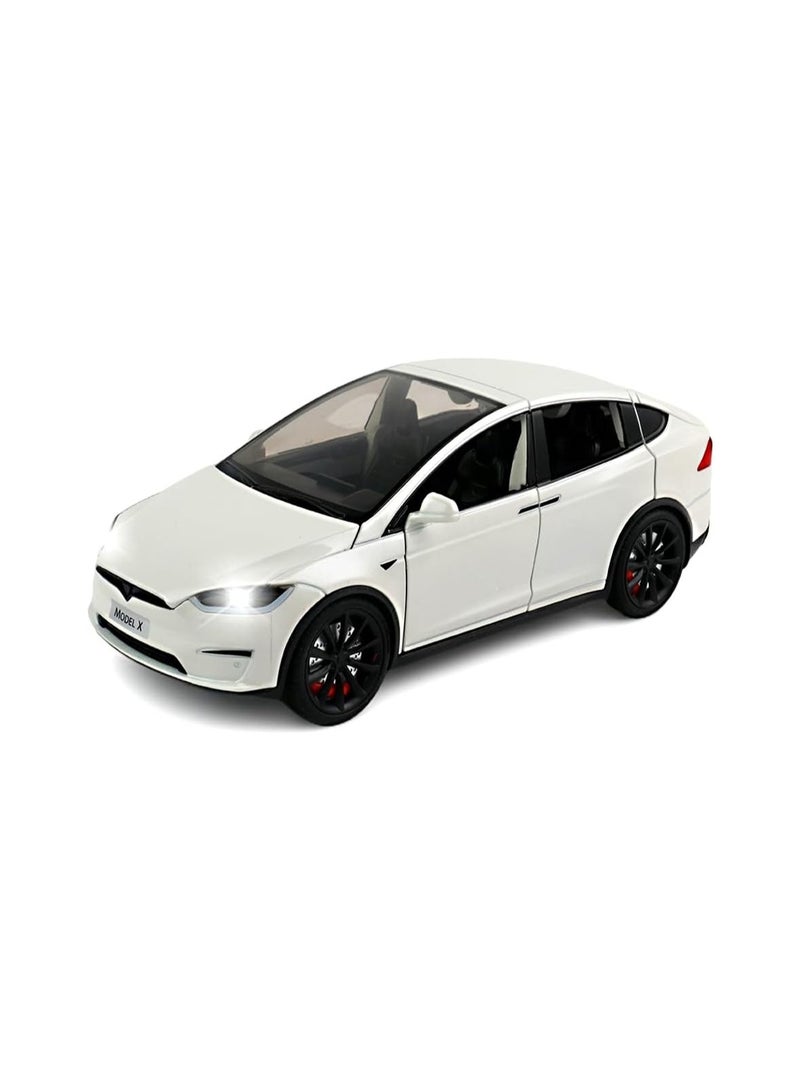 1:24 White Car Model X Gull Wing Doors Children'S Diecast Toy Car, Pull Back Alloy Car With Lights And Music, Gift For Boys And Girls