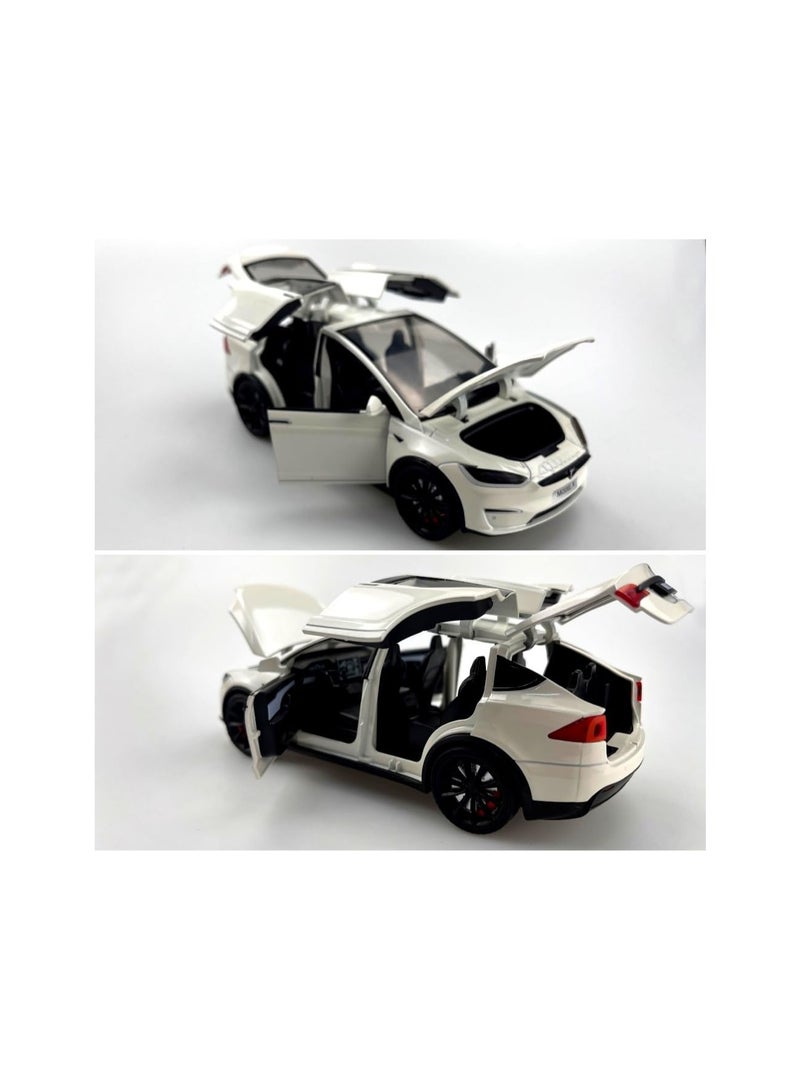 1:24 White Car Model X Gull Wing Doors Children'S Diecast Toy Car, Pull Back Alloy Car With Lights And Music, Gift For Boys And Girls