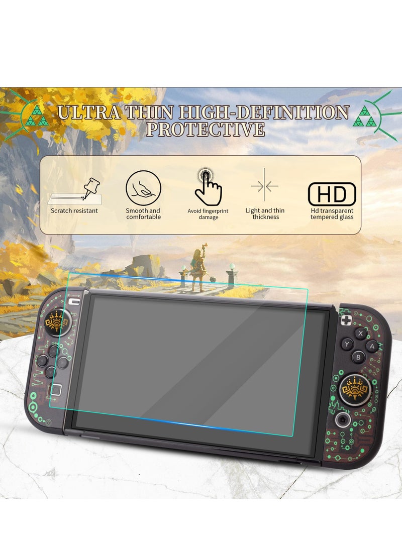 Carrying Case for Nintendo Switch OLED of Zelda, Black Travel Case with Waterproof Protective Cover, Glass Screen Protector, 2 Thumb Caps (for Tears of The Kingdom)