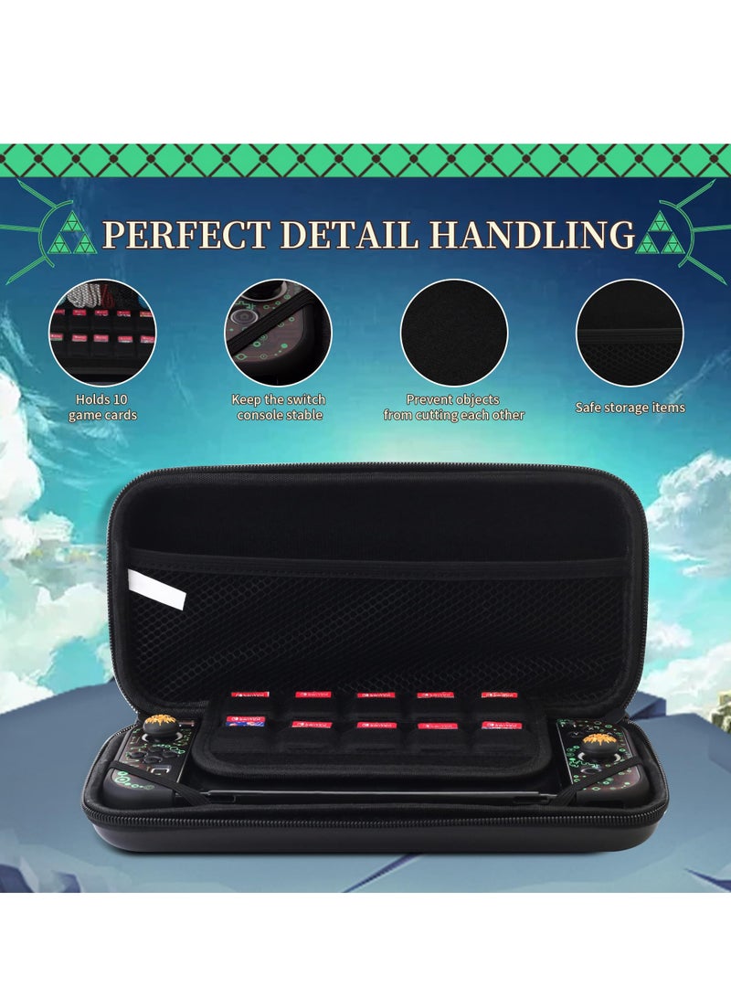 Carrying Case for Nintendo Switch OLED of Zelda, Black Travel Case with Waterproof Protective Cover, Glass Screen Protector, 2 Thumb Caps (for Tears of The Kingdom)