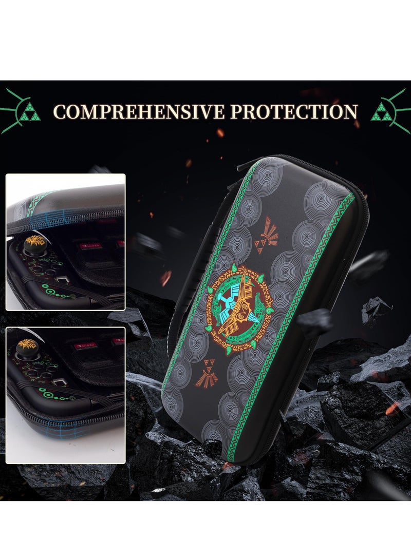 Carrying Case for Nintendo Switch OLED of Zelda, Black Travel Case with Waterproof Protective Cover, Glass Screen Protector, 2 Thumb Caps (for Tears of The Kingdom)