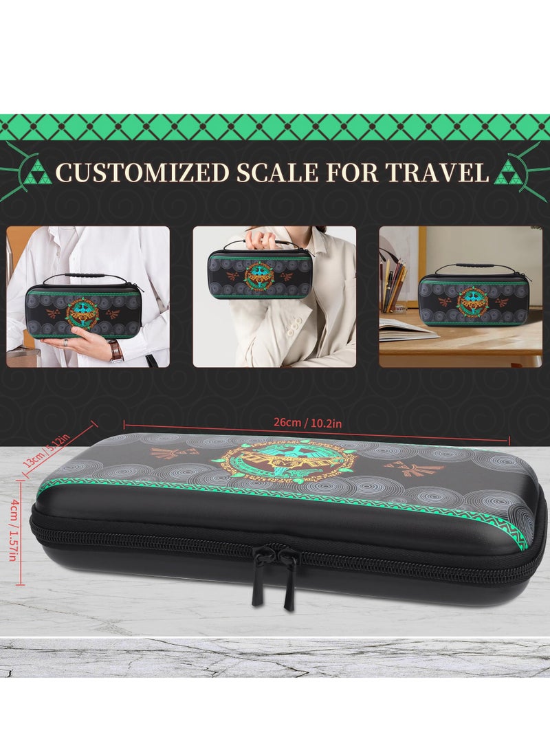 Carrying Case for Nintendo Switch OLED of Zelda, Black Travel Case with Waterproof Protective Cover, Glass Screen Protector, 2 Thumb Caps (for Tears of The Kingdom)