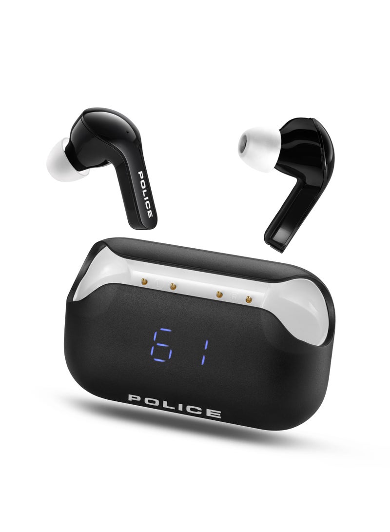 FOS I Earbuds with Noise Cancellation, Dual Microphone, 8mm Driver, Type-C Charging & Bluetooth 5.3, Black/White - IPX4