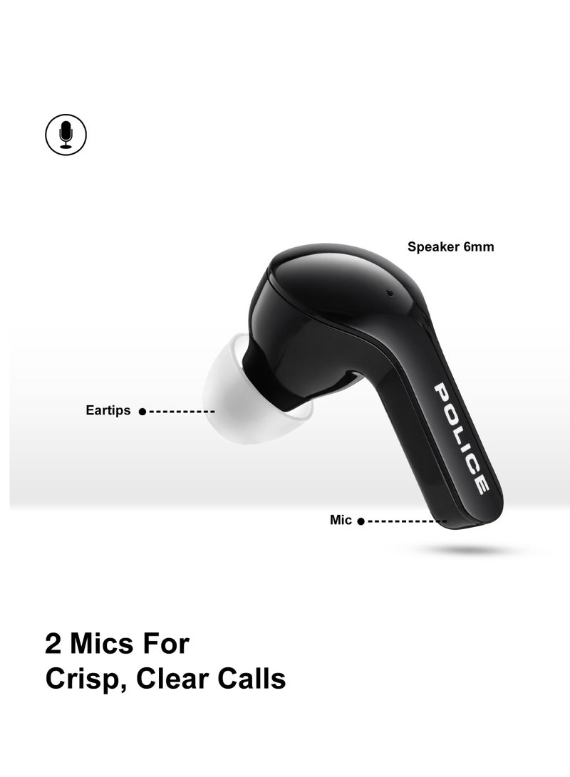 FOS I Earbuds with Noise Cancellation, Dual Microphone, 8mm Driver, Type-C Charging & Bluetooth 5.3, Black/White - IPX4