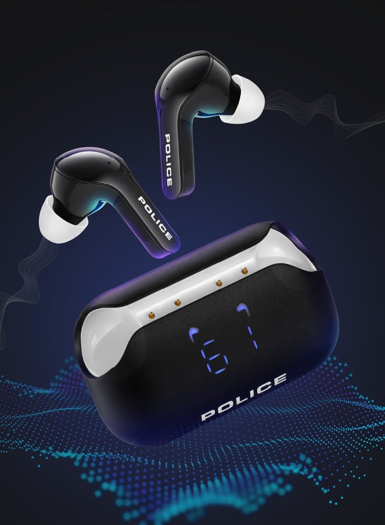 FOS I Earbuds with Noise Cancellation, Dual Microphone, 8mm Driver, Type-C Charging & Bluetooth 5.3, Black/White - IPX4