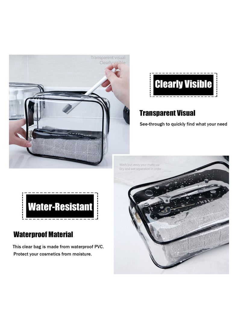 MODENGKONGJIAN TSA Approved Toiletry Bag, 3 Pcs Clear Toiletries Bags Quart Size Travel Makeup Cosmetic Bag for Women Men, Carry on Airport Airline Compliant Bag (Black)