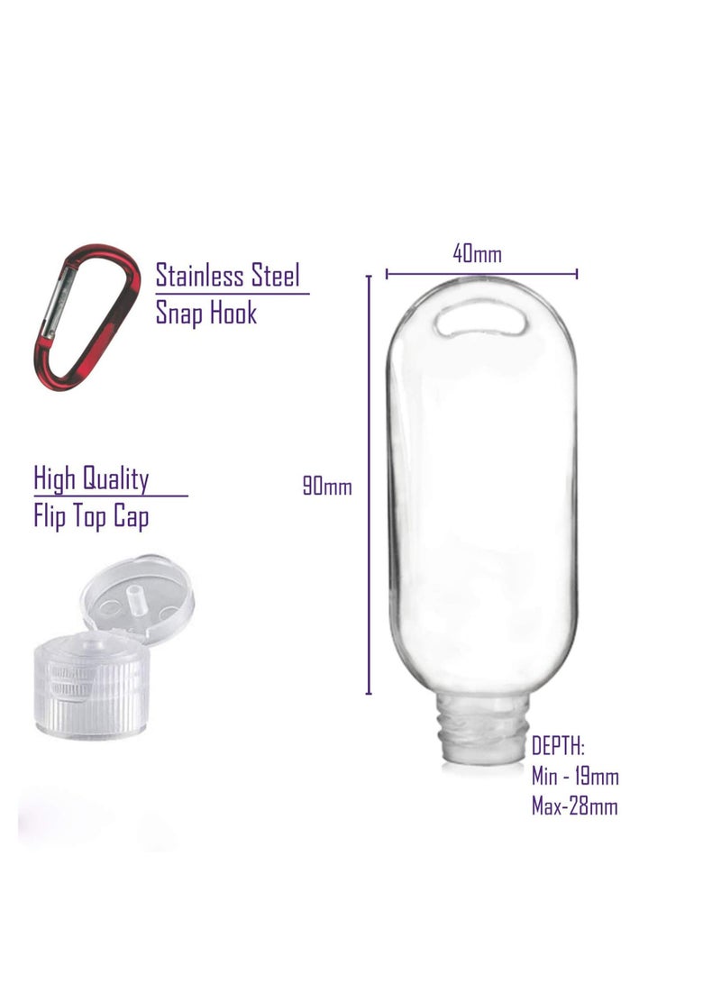 KASTWAVE 10 Pieces 50ml Empty Refillable Plastic Bottle Travel With Carabiner Portable Clear Plastic Squeeze Container Leak Proof Bottles For Travel Outdoor Activities