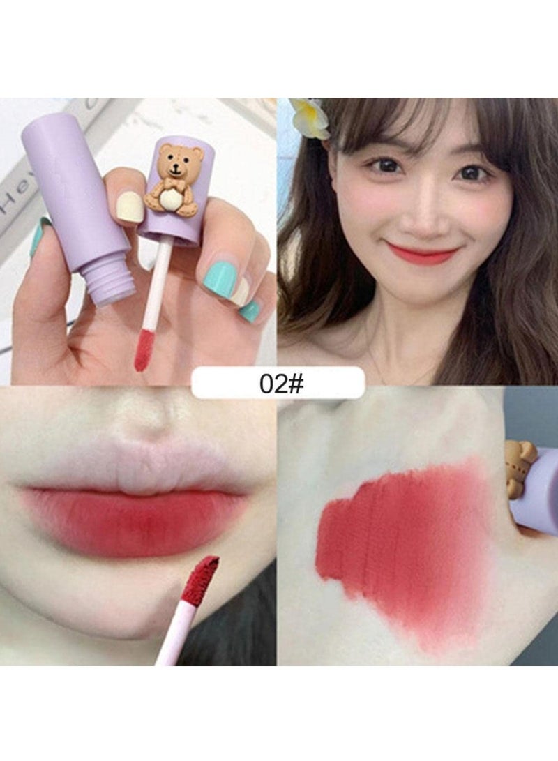 Long Lasting Matte Velvet Lip Gloss Waterproof Non-Stick Cup Lipstick for Lips and Cheeks Cute Bear Makeup