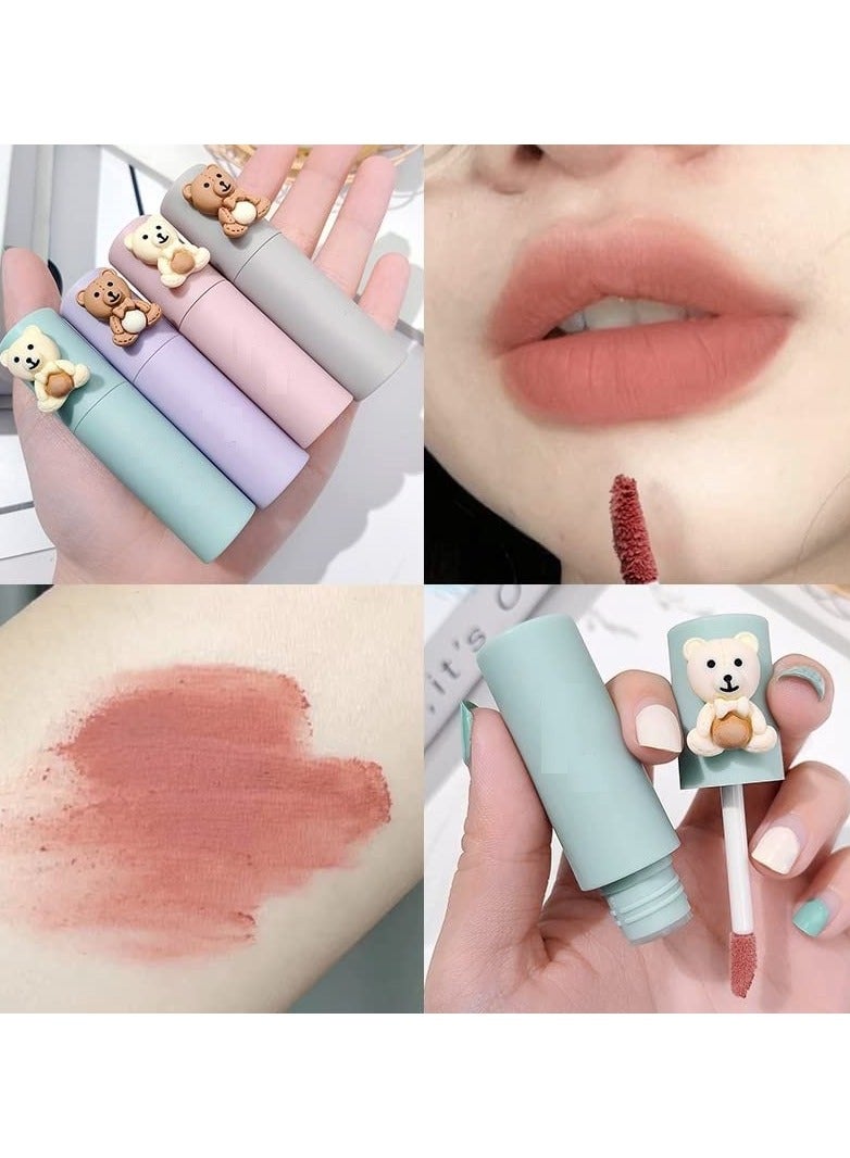 Long Lasting Matte Velvet Lip Gloss Waterproof Non-Stick Cup Lipstick for Lips and Cheeks Cute Bear Makeup