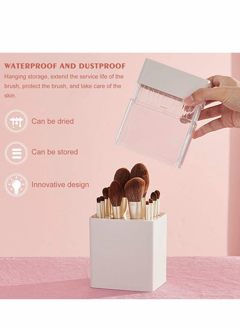 Makeup Brush Holder 2 in 1 Multifunctional Makeup Brush Storage Organizer with Lid, Portable Waterproof Dustproof Air-Drying Makeup Brush for...