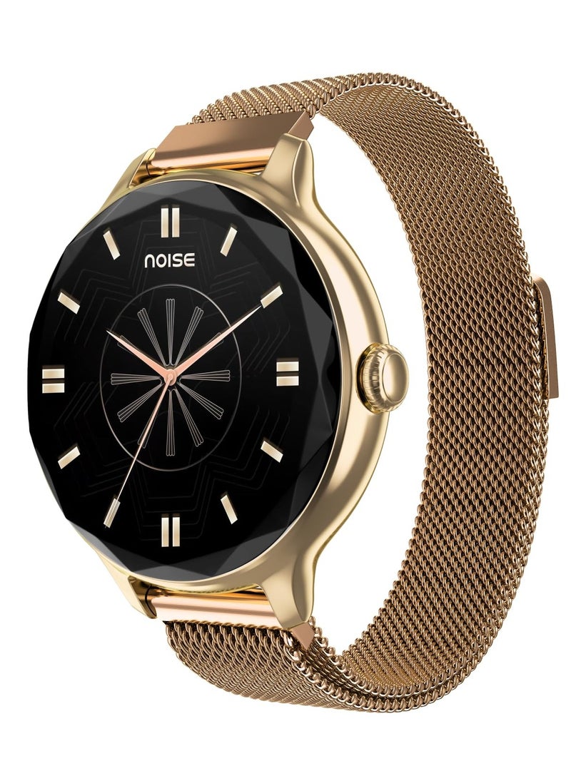 Noise Diva Smartwatch with Diamond Cut dial, Glossy Metallic Finish, AMOLED Display, Mesh Metal and Leather Strap Options, 100+ Watch Faces, Female Cycle Tracker Smart Watch for Women (Gold Link)