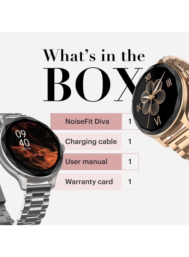 Noise Diva Smartwatch for Women with Diamond Cut Dial, Glossy Metallic Finish, AMOLED Display, New Metal Straps, 100+ Watch Faces, Female Cycle Tracker Smart Watch for Women (Rose Gold)